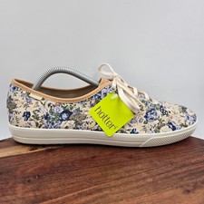 Hotter Mabel Shoes Women's 10 Blue Tan Floral Comfort Lace Up Casual Sneakers picture