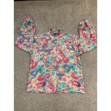 Dabney Blouse Womens XL Multicolor Excellent Vintage Floral Ruffle Button Up picture