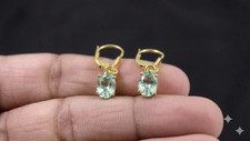 Lever Back Earrings Prasiolite Yellow Gold Plated 925 Sterling Silver 1.5 Carat picture