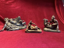 Antique Devil Satyr Erotic Occult Bronze Sculptures Paganism Oddities Set Of 3 picture