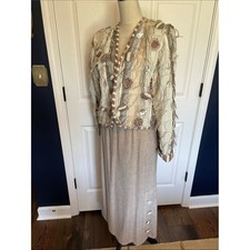 Vintage Crystal Handwovens Beige Textured Maxi Skirt Set Embellished Jacket Sz S picture