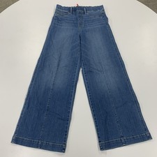 Spanx Seamed Front Wide Leg Pull On Jeans Womens Large Vintage Indigo Blue picture