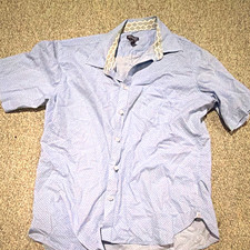 Van Heusen Men's Shirt Sz L/G Short Sleeve Blue White Geometric Button Up picture