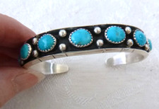 Navajo Reed Charley Turquoise Cuff Bracelet 925 Sterling Silver Shadowbox Look picture