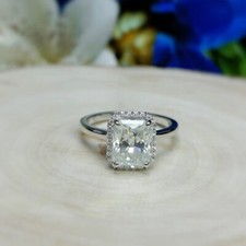 RARE 4.90 Ct Radiant Cut Certified Off White Treated Diamond 925 Silver Ring picture