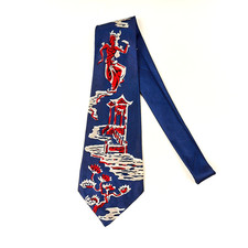 Vintage 1940s Pilgrim Cravats Tie Blue Red Asian Pagoda Swing Rockabilly 4