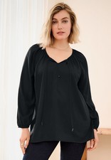 Ellos Plus Size A-Line Long Sleeve Peasant Tunic With Tie-Neck Keyhole Neckline picture