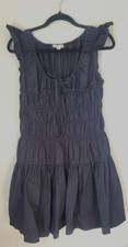 FREE ASSEMBLY Women’s L Black Solid Smocked Tiered Ruffle Mini Dress 100% Cotton picture