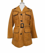 Vintage 1970s The Tannery Brown Safari Leather Jacket Montgomery Ward M/L picture