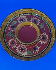 Pier 1 Sunflower Terra Cotta Chip N Dip Round Serving Dish 12” picture