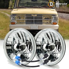 Pair 7 Inch led GLASS Headlight Round, ORIGINAL CLASSIC LOOK Conversion Chrome picture