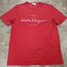 Salvatore Ferragamo Women's Red 1927 Firenze Graphic Cotton T-Shirt Made Italy S picture