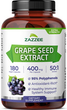 Zazzee Grape Seed Extract 180 Veggie Capsules 400 mg 95% Polyphenols Antioxidant picture