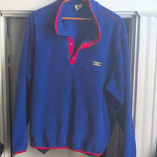 Vintage L.L. Bean Men XL Blue/Red Fleece Polyester Collared Snap Pullover picture