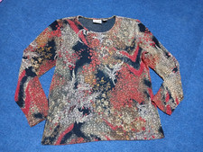 VINTAGE CHICO'S DESIGN  Long Sleeve Abstract Floral Fall Colors Blouse Size 1 M picture