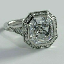 2Ct Asscher Cut Lab-Created Diamond Halo Engagement Ring 14K White Gold Finish picture