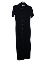 Vintage Merona Black Long Grunge 90’s Dress Button Front Short Sleeve XS picture