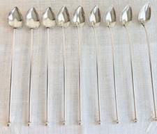 Vintage WEB Sterling Silver Heart Straw Spoons Mint Julep Barware Cocktail Gift picture