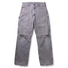 Carhartt Mens Gray Carpenter Work Pants Distressed Knee Holes Tool Pockets picture