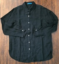 J.McLaughlin Women's Britt Black Linen Oxford Shirt Large L/S EUC MSRP 198 picture