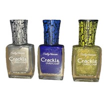 Lot 3 SALLY HANSEN Crackle Overcoat Nail Polish Blue Denim Green Sage Foil NOS picture