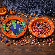 Vintage 1996 Looney Tunes Taz Frankenstein Halloween Plastic Candy Bowls Set 2 picture
