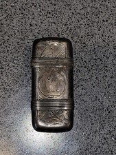 Antique Sterling Silver Vesta Case Match Safe Etched Owl Engraved Monogram  picture