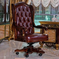 Luxury Genuine Leather Executive Office Chair – Tufted High-Back Solid Wood picture