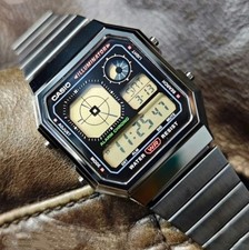 Casio A130WEGG-1A Vintage Retro-Futuristic Digital Black Ion Plated Unisex Watch picture