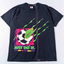 Vintage Nike Soccer Just Do It AOP T-Shirt Large 90s All Over Print World Cup  picture