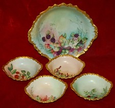 ANTIQUE Porcelain FRUIT BOWLS Set by Jean Pouyat Limoges Made in France c.1890's picture