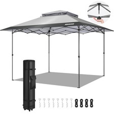 11x11 ft Pop Up Gazebo Instant Canopy Tent One Push Heavy Duty with Wheels Gray picture