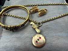 Antique and vintage gold filled and tone 3 piece set watch chain and fob  picture