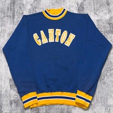 True Vintage 70s Russell Athletic Canton yellow arched text on navy blue crew picture
