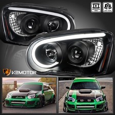 Black Fits 2004-2005 Subaru Impreza RS WRX LED Strip Projector Headlights Lamps picture
