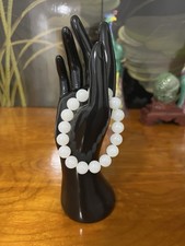 Xingjiang Hetian Natural River Nephrite Stone Jade Bracelet Beads 新疆和田玉纯天然籽料白珠手 picture