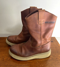 Wolverine Men's Brown Leather Pull-On Work Boots Mid-Calf Round Toe US 7 picture