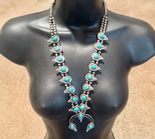VTG NECKLACE NATIVE AMERICAN NAVAJO SOLID 80% SILVER TURQUOISE 27