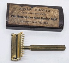 1928 Masonic Aryan Grotto 22nd Anniversary Souvenir Brass Valet Auto Strop Razor picture