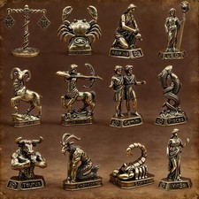 Vintage Solid Brass Zodiac Sign Statue Constellation Figurine Collectible Decor picture