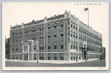 c.1930 Granite City, Illinois IL YMCA Building Street View Car Flag Postcard A6 picture