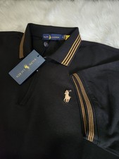 Ralph Lauren Men's Stretch Cotton Zip Polo Shirt Black Regular Fit Size M picture
