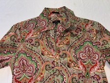 Talbots Paisley Blouse Top Shirt Green Long Slv Button Up Stretch size 4 EUC picture