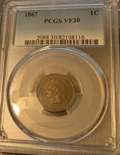 1867 Indian Head Cent PCGS VF30 VERY NICE MID GRADE EXAMPLE OF THIS BETTER DATE picture