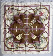HERMES Silk Scarf Carre 90 GRANDE TENUE Henri d'Origny Pink Brown picture