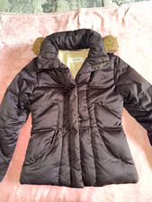Calvin Klein Black Down Puffer Jacket Hooded Faux Fur Trim Full Zip XS picture