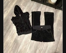 Juicy Couture Velour Tracksuit Black Short Sleeve Hoodie Pants picture