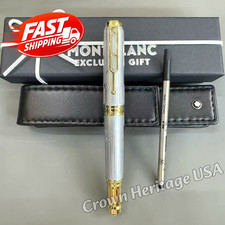 MONTBLANC Victor Hugo Writers Edition Silver/Gold Rollerball Pen, Box & Refill picture