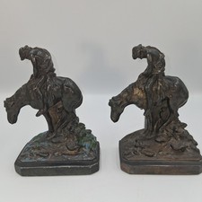 VTG Ronson Art Metal Works / Pair of Cast Bronze Book Ends End of the Trail 1925 picture