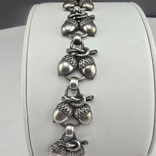 Vintage Estate Acorn Link Bracelet Silver Tone Nature Fall Autumn 7in picture